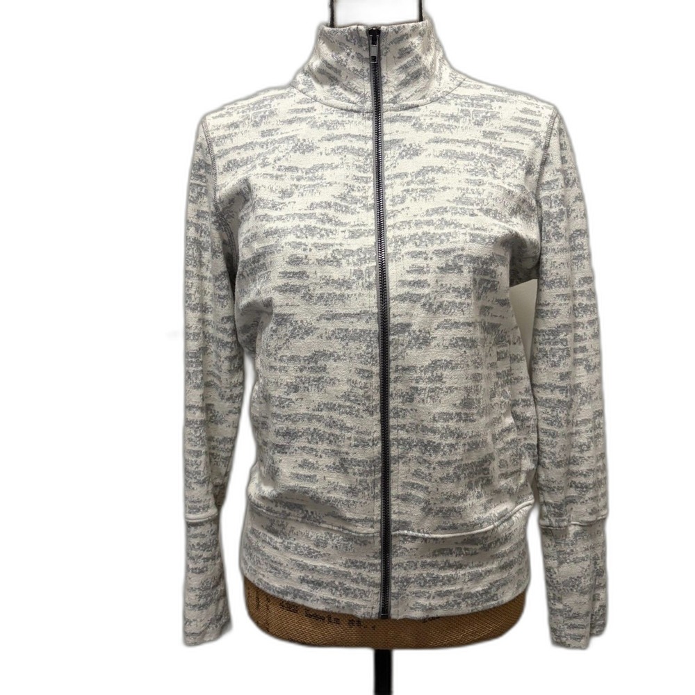 Zyia Active Cream Combo Knit Jacket Full Zip Mock Neck Athleisure Size Small